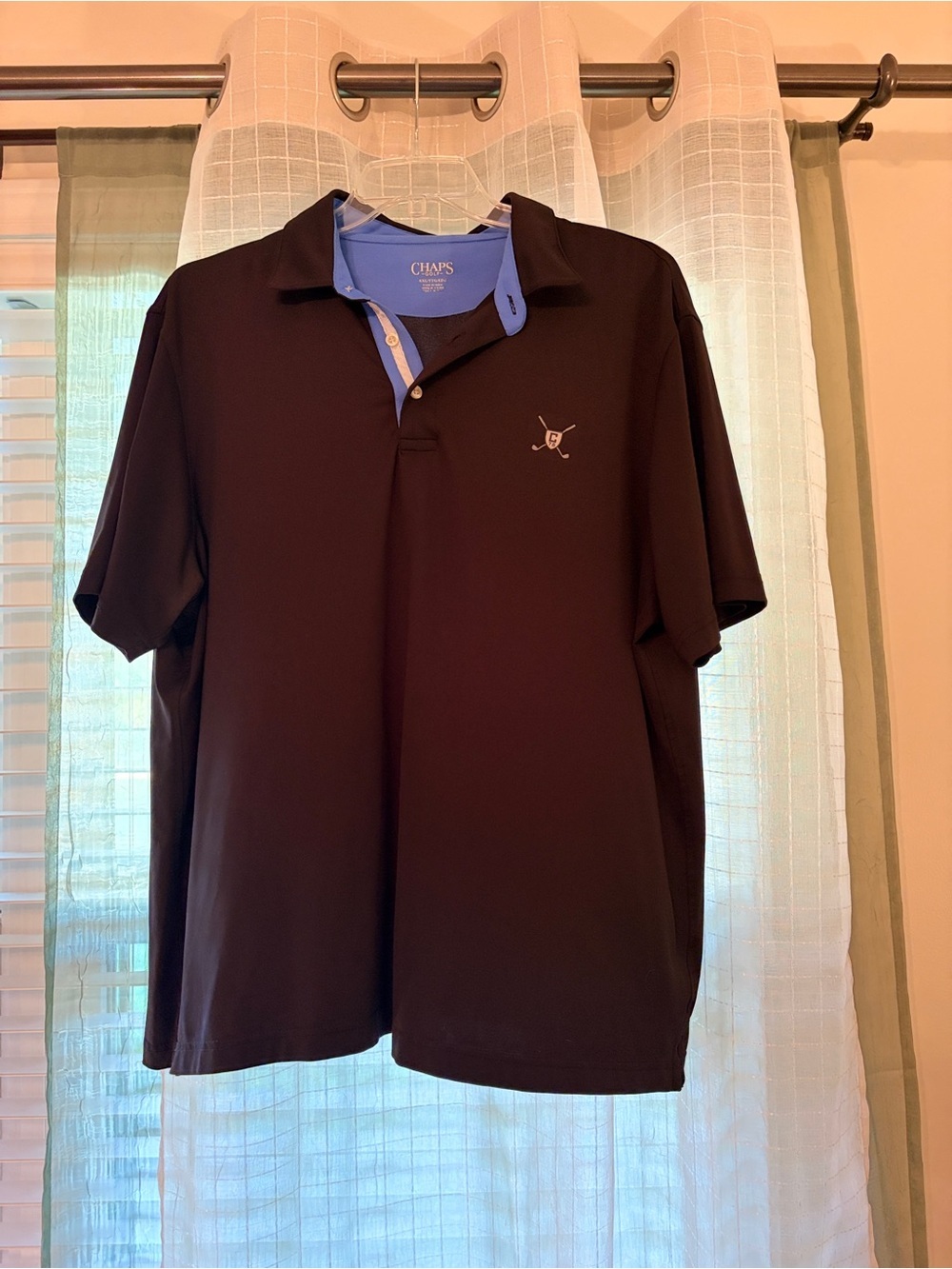 Chaps Men's Black Polo with Light Blue Contrast Collar